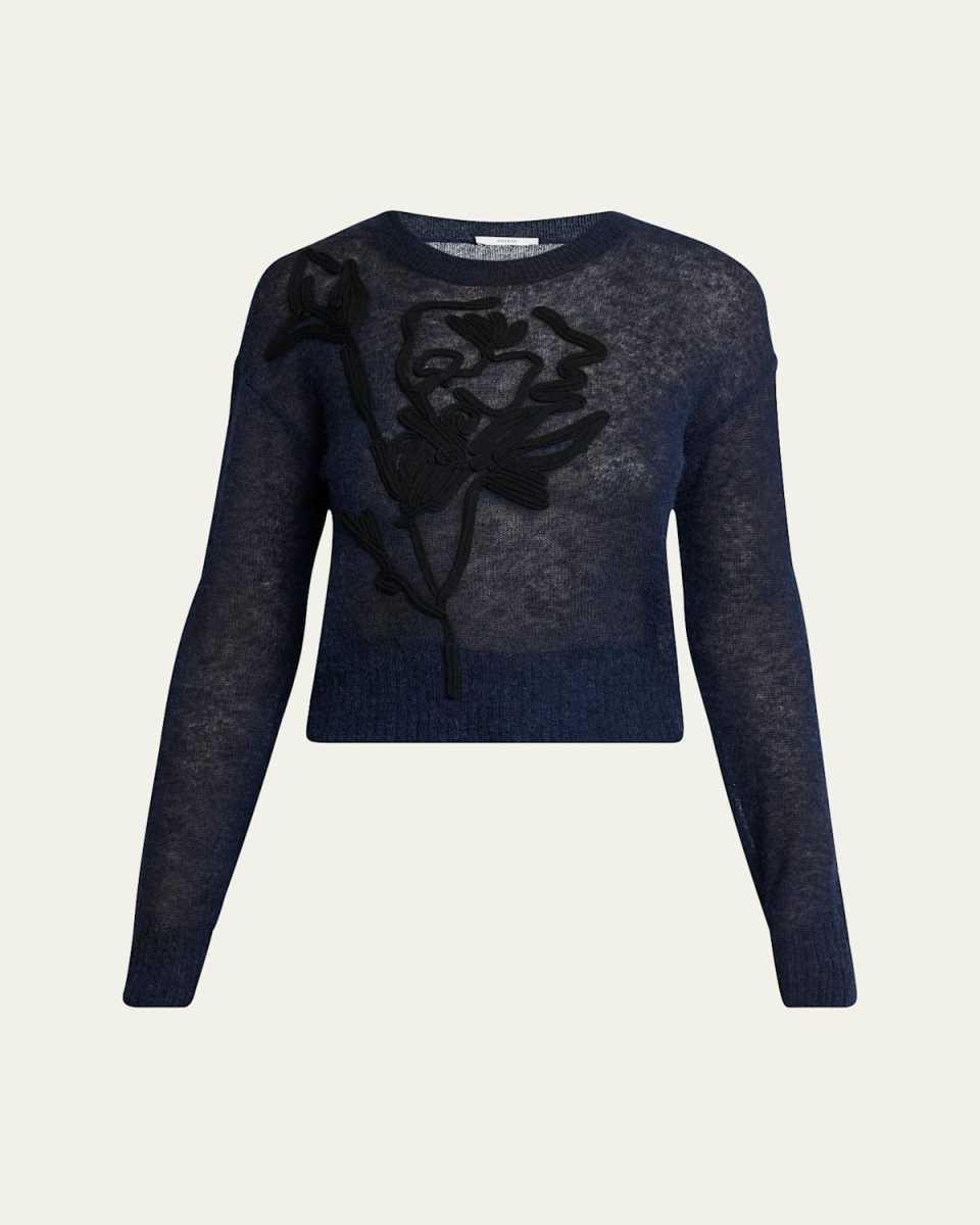 Embroidered Knit Crewneck Sweater